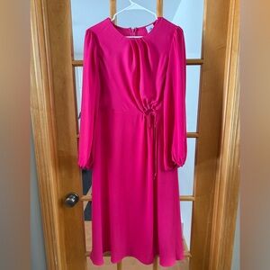 CAbi Hot Pink Long-Sleeve Tie-Waist Dress